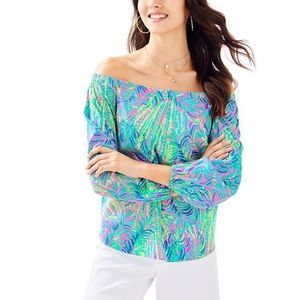 Lilly Pulitzer Adira Silk Off The Shoulder Top - Pink Sunset Coco Breeze Medium